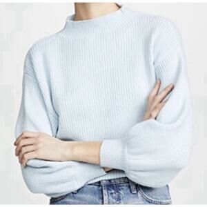 Evereve Line & Dot Light Blue Balloon Sleeve Mock Neck Sweater Size XS Cozy